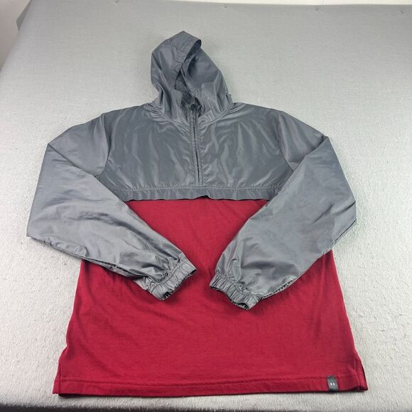 Under Armour Jacket Mens Medium Red Gray Windbreaker Pullover Lightweight Casual - Picture 1 of 9